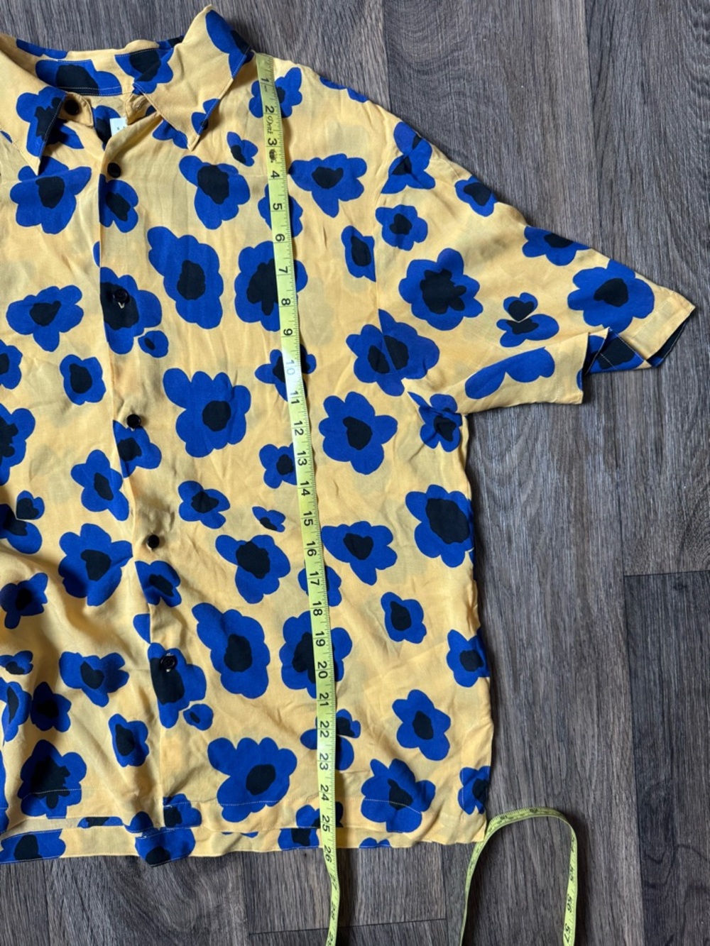 Sandro Paris Men's Yellow Blue Poppies Viscose Button-Up Shirt Size M - Picture 8 of 10